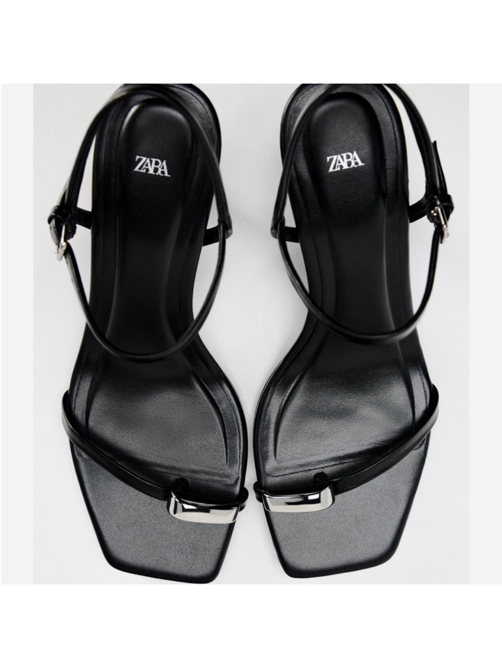 Zara Black Minimalist Strappy Square-Toe Heels
